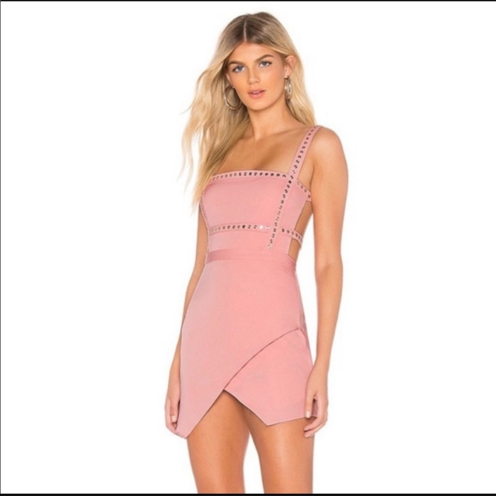 NBD X NAVEN Pink Open-Back Studded Mini Dress